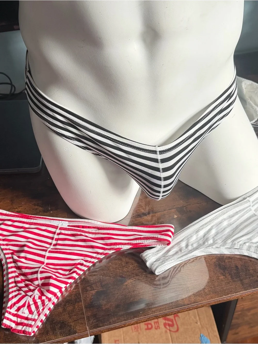 Papito men's pack of 3 Striped Bikini Bottoms - Black & White with Yellow Logo